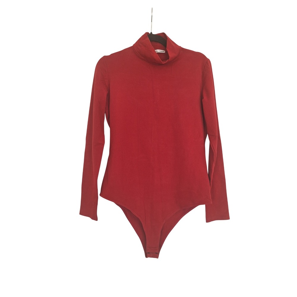 Reformation Jeans Red Turtleneck Long Sleeve Bodysuit Organic Cotton XL